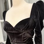 Oh Polly Black Velvet Ruched Long Sleeve Mini Dress Photo 5