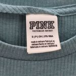 Victoria's Secret  Pink Logo Blue Ribbed Short Sleeve Cropped Tshirt Top S Small Photo 4