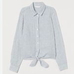 H&M | White Khaki Green Stripe Tie Waist Linen Blouse Top Button Down | Size XXL Photo 0