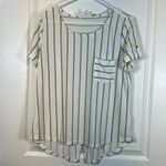 Sweet Wanderer Sweet Wander White Stripe Pocket Blouse Short Sleeve Size Large EUC #1183-PHX Photo 1