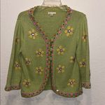 Vintage Green Cardigan with Floral Accents Size L Photo 1