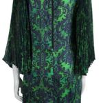 Alice + Olivia  Green Printed Silk Plisse Sleeve Shift Mini Dress S Photo 2