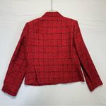 Vintage red black tweed fringe preppy office blazer Women’s size 10 Photo 2
