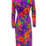Vintage Unbranded Psychedelic Long Sleeve Floral Maxi Dress Size XS Purple Photo 3