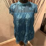 Ultra Pink 🌸 TEAL LACE CAP SLEEVE TOP SIZE LARGE🌸 Photo 4