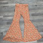 Three Bird Nest NWT retro floral ribbed knit bell bottom pants size large R2 Orange Photo 7