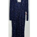 Mac Duggal  Embellished Long Sleeve Evening Gown in Midnight Blue Size US 16 NWT Photo 2