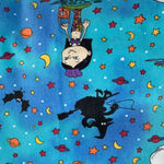 Vintage 90s cartoon Halloween scrub top with ghost, bats, witches and pumpkins S Blue Photo 6