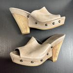 ELIZABETH STUART Studded Neutral Leather Platform Heels Sandals Wood Size 39 Tan Photo 2