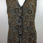 Vintage HG NY Vest Beaded Medallion Print Button Down‎ Black Gold Womens Size M Photo 0