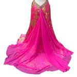 Mac Duggal Cassandra Stone Prom Dress Gown Hot Pink Gold Beaded Metallic Formal Photo 6