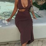 ZARA  dress fitted bodycon Brown Cutout Midi Party Wedding Coctail Photo 3