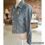 BLANK NYC  Jacket Denim Striped Cropped XS Raw Hem Light Wash Fitted Classic Chic Photo 8