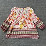Anthropologie Fig & Flower Floral Top Medium Boho Artsy Red Colorful Peasant Photo 0