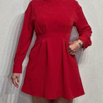 ZARA Red Pleated Mock Neck Long Sleeve Mini Dress Sz L Photo 0