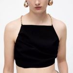 ZARA Women's Black Gold Chain Halter Neck Cropped Top Size Large NWT Photo 0