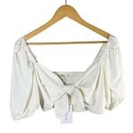 WAYF  Indie Knotted Linen Blend Crop Summer Vacation Top Size XL Ivory Photo 0