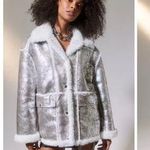 Urban Outfitters UO NWT SILVER SHEARLING COAT L Photo 1