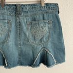 Anchor Blue Vintage Y2K Faded Denim Pleated Dart Raw Hem Midi Rise Mini Skirt Photo 7