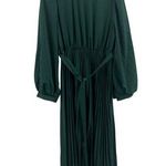 SheIn  Womens Long Sleeve Green Pleated Midi Dress With Tie Waist And Button Clos Photo 0