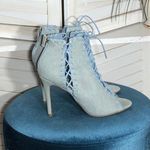Forever 21 Denim Stiletto Heels Criss-Cross Lace-Up Detail Light Blue sz 10 Photo 4
