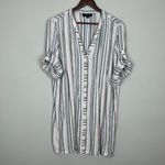 Club Z Collection Shirt Dress Cover Up Womens XL Metallic Stripes Beach Travel White Photo 3