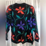 Vintage 80s Croquet Club Women’s Christmas Poinsettia Sweater Medium EUC Black Photo 2