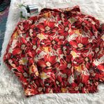 Vintage Red Floral Jacket Silk Full Zip Elegant Bomber Size L Photo 7