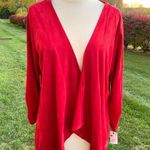 Ny Collection  Women's Red Open Front Suede Draped Cardigan Photo 2