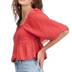 Billabong NWT Top Cross My Heart Smocked Puff Sleeve Cropped Red Juniors M $50 Photo 1