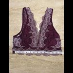 Victoria's Secret  All Over Crochet Lace Deep‎ V-Neck Bralette Burgundy & White M Photo 3