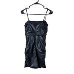 Lulus Black Faux Leather Spaghetti Straps Mini Ruched Dress Small Photo 4