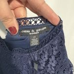 Cable & Gauge NWT  2X Top Blouse High Neck Lace Navy Blue Work Office Party Photo 5