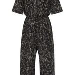 Thakoon Printed Utility Wide Leg Short Sleeve Collared Silk Jumpsuit Size Large Black Photo 4