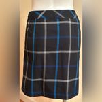 Loft Black Blue White Plaid Mini Skirt. Pleated Front. Sz 2 Zipper On Side Photo 2