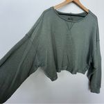 Aerie Beach Party Olive Green Cropped Crewneck Sweatshirt Size XL Photo 3