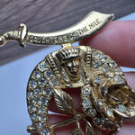 Signed ORA Daughter Of The Nile Scimitar & Rose Brooch Pin Rhinestone Vintage Gold Photo 5