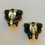 Vintage 1960s Rhinestone Butterfly Clip On Earrings Black Enamel Pastel Yellow Photo 5