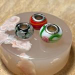 Sterling Silver Floral & Striped Glass 925 Bead Charms Photo 5