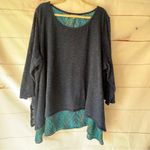 Max jeans Avenue Top Women black Blue Floral Back Asymmetric Hem Tunic Blouse size 3X Photo 2