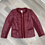 Chico's Zenergy by Chico’s Quilted Embroidered Puffer Moto Jacket Maroon Red Small Photo 11