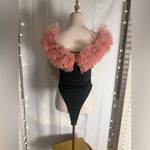 Black Off Shoulder Bodysuit Pink Tulle Ruffle Balletcore Medium Photo 2