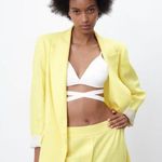 ZARA LINEN BLAZER W/ PRINTED SLEEVES YELLOW SIZE L NEW Photo 0