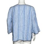 Artisan NY Shirt Womens Large Blue White Stripe Linen Bell Sleeve Boho Peasant Photo 2