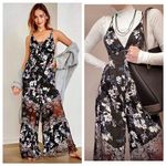 Free People NEW ‎ Black Love Letter Floral Lace Wide Leg Romper/Jumpsuit Size XS Photo 1