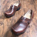 Dansko • Solstice Clogs brown leather button slip-on shoes 37 chunky platform Photo 0