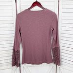 Ribbed Knit Lace Cuff Long Sleeve Henley Shirt Mauve Dusty Rose Size Large Purple Photo 8
