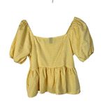 SheIn Yellow & White Gingham Plaid Peplum Short Sleeve Blouse XS Photo 1