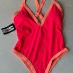 Beach Joy NWT  One piece swimsuit neon coral and peach size small Photo 0