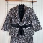 Don Caster Black & White Floral Silk Office Set Blazer & Skirt SET Size 6 Photo 1